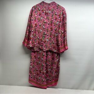 Josie natori geisha print Vibrant Pink Floral sleepwear set sz S